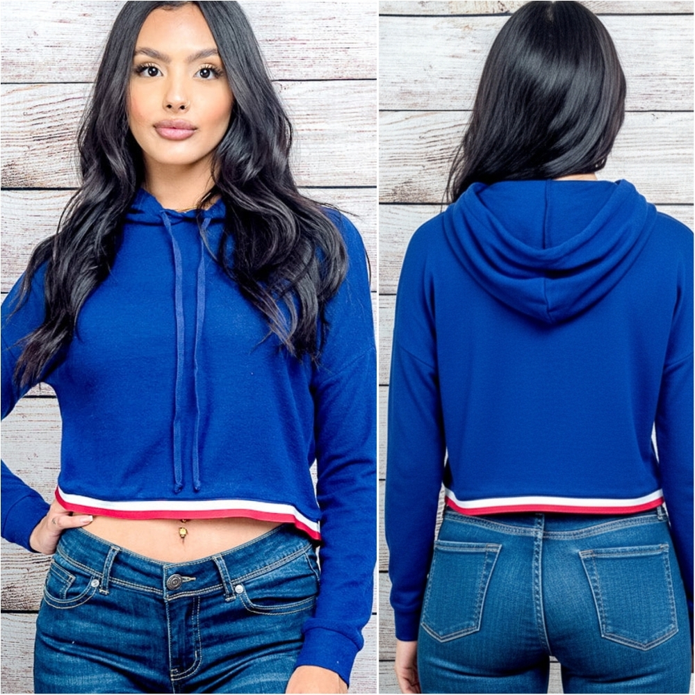 Royal Blue Cropped Drawstring Hoodie